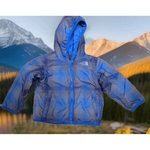 The North Face Reversible Puffer Jacket Kids 2T Blue Plaid Excellent Insulated